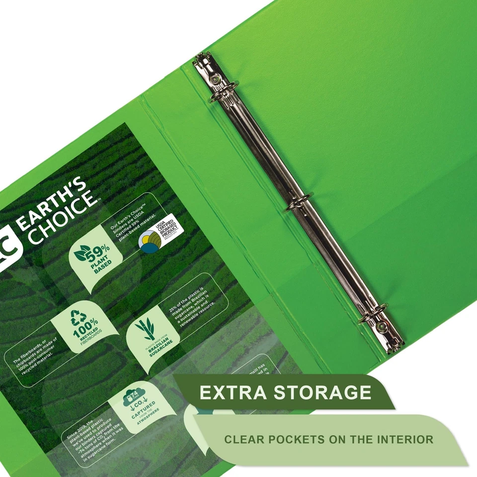 Organizador de 3 anéis fichário de armazenamento sustentável verde limão 1,5 polegadas feito nos EUA - Imagem 4 de 4