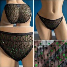VTG Sequin Panties Sz LARGE NWOT Black String Bikini Panties Rare 1990s Y2K NOS
