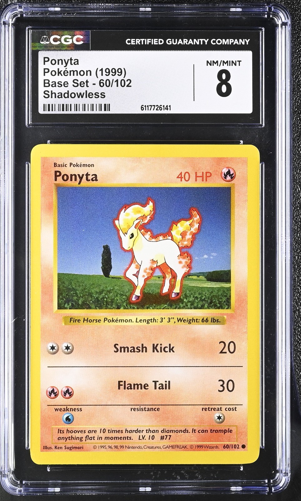 Pokemon Card Ponyta 60/102 Shadowless Base Set 1999 CGC 8 NM/M