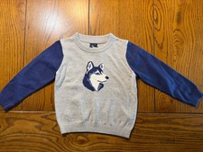 NWT Janie And Jack Wonder and Wish Husky Dog Sweater Boys Gray Blue Size 2T