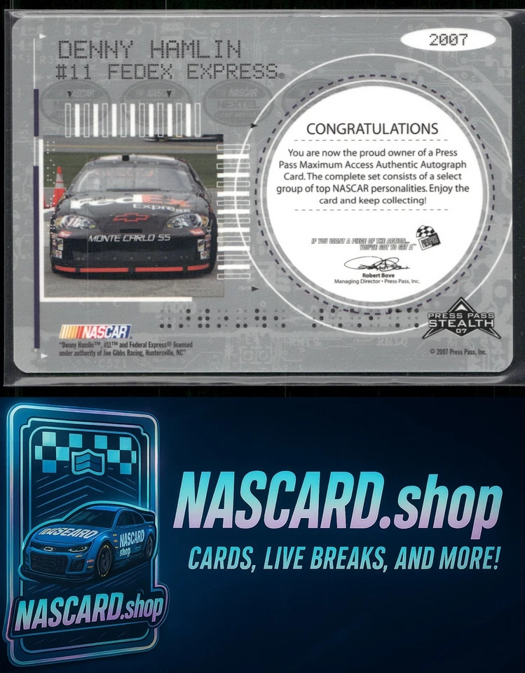 2007 Press Pass Stealth Denny Hamlin Maximum Access Autographs #/25 - Image 2 of 2