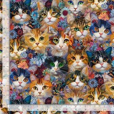 Calico Cat Animal Kittens Fabric By The Yard CD414 Cotton Timeless Treasures