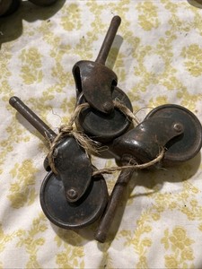 Antique Iron Furniture Castors Trolley 2" Stem Wheels Old Vintage Art Deco x3