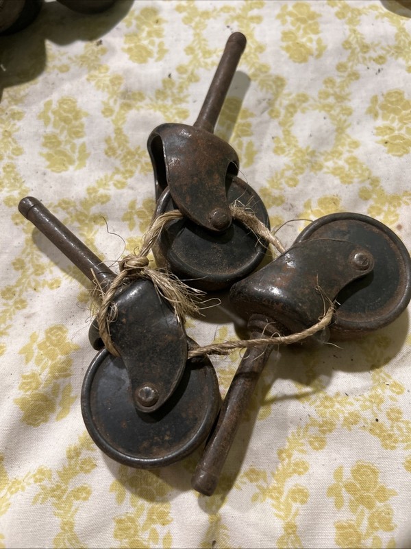 Antique Iron Furniture Castors Trolley 2" Stem Wheels Old Vintage Art Deco x3
