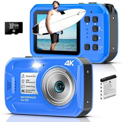 Unterwasserkamera 4K UHD 64MP IP68  16X Zoom Autofokus Inkl. 32GB-SD Karte NEU