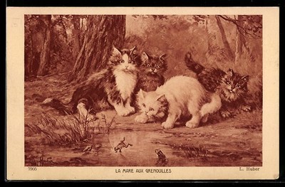 La Mare aux Grenouilles, Katzen und Frösche, Ansichtskarte 1928 
