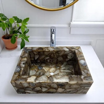 15'' x 11'' Brown Agate Wash Basin    Kitchen Bathroom Countertop Vessel Sink