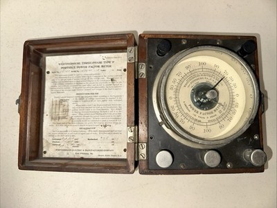Vintage 1911 Westinghouse Three Phase Type  P  Portable Power Factor Meter 5 AMP