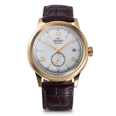 Orient Bambino Small Seconds 38mm White Dial Brown Leather Strap Herrenuhr 