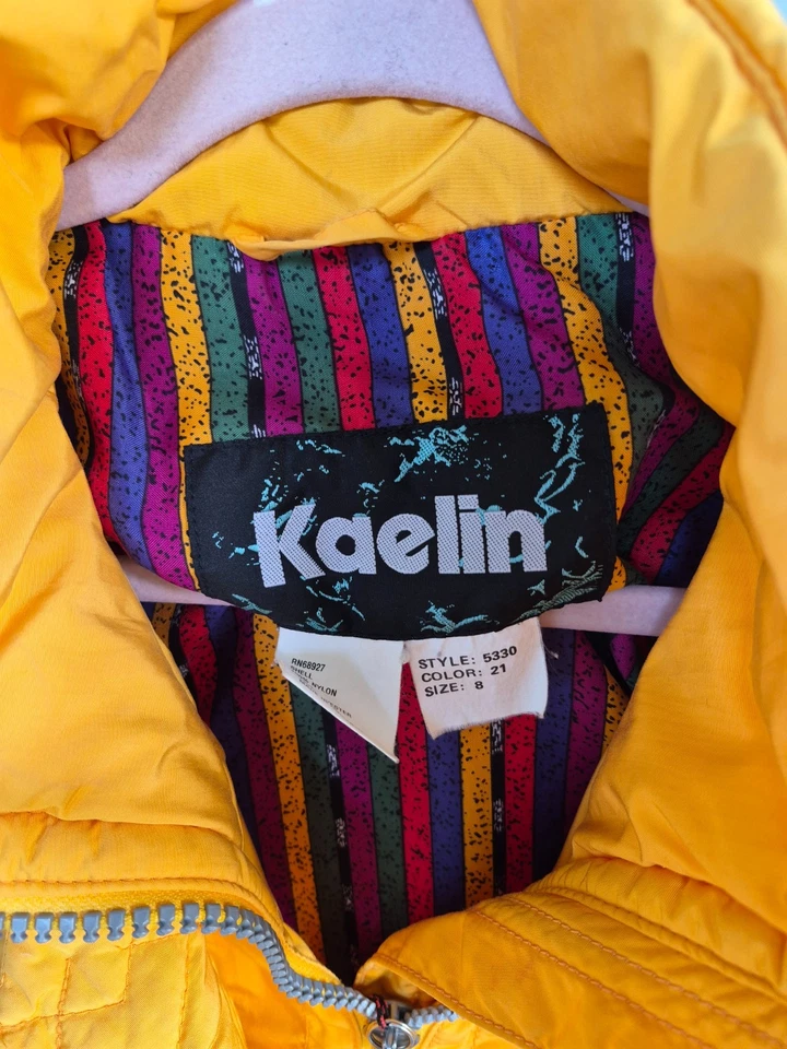 RARE Women's Vintage Kaelin Retro  Aztec Yellow Nylon Bomber Ski Jacket Size 8 - Image 2 of 4