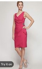 Alex Evenings RED Sleeveless Ruched Brooch Sheath Dress sz 14