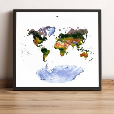 World Map, Van der Grinten Projection World Map, Framed World Relief Map