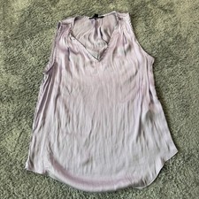Banana Republic Sleeveless V-Neck Blouse Petite S Lavender Satin Snag Detail