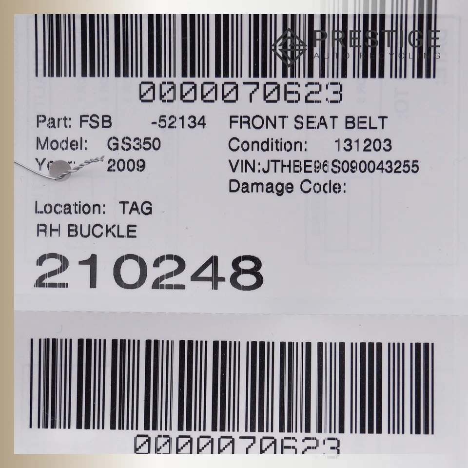 2006-2011 LEXUS GS350 GS430 GS450H GS460 Seat Belt Front Right 73230-30A30-C0 - Image 4 of 4