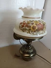 Vintage Hand Painted Hurricane Wall Sconce Lamp Brass Milk Glass Floral