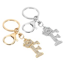 Initial Letter Keychain, 2 Pcs Letter F Crown Design Charm, Gold/Silver