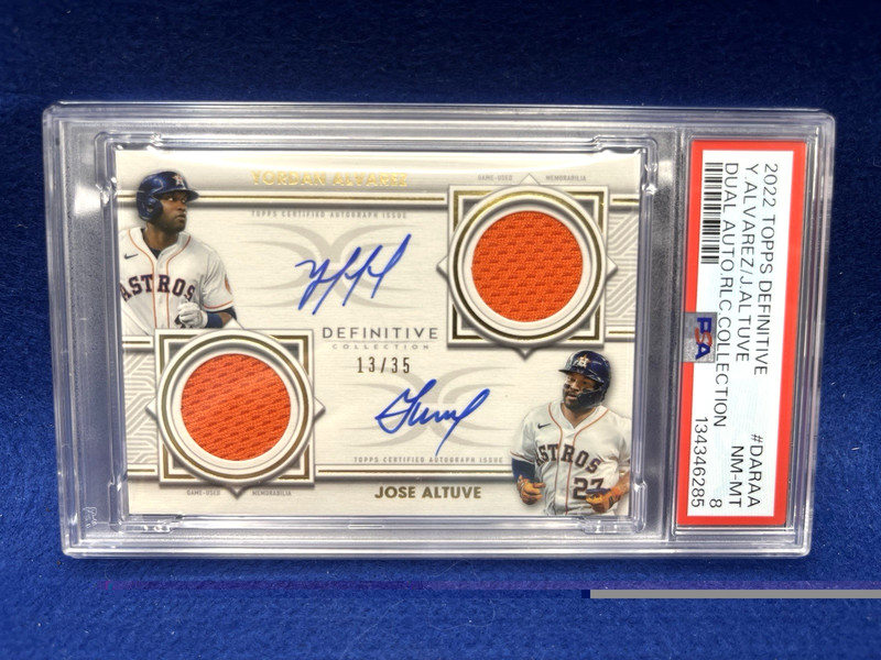2022 Topps Definitive Yordan Alvarez Jose Altuve Dual Autograph /35 Astros PSA 8