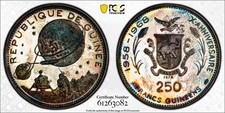 1970 Guinea Lunar Landing 250 Francs PCGS PR66 DCAM Lot#G1096 Silver! Proof!