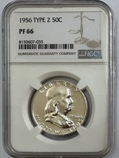 Beautiful 1956 Type 2 Franklin Silver Half Dollar NGC PF66 Free Shipping