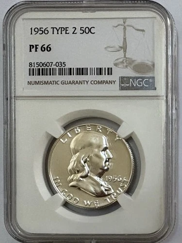 Beautiful 1956 Type 2 Franklin Silver Half Dollar NGC PF66 Free Shipping