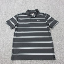 Under Armour Polo Shirt Mens M Black Striped Polyester Spandex HeatGear