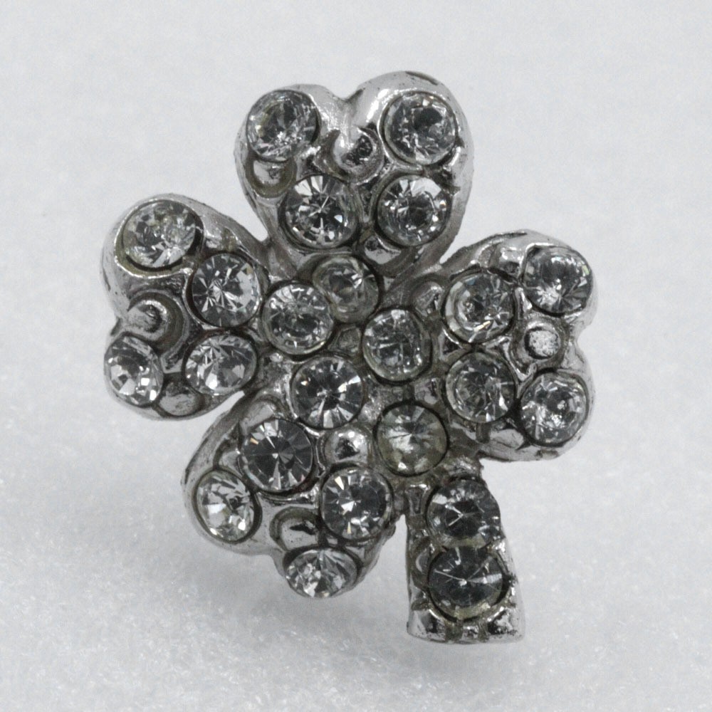 CHANEL Clover Earrings with Rhinestones Silver Women's Excellent thumbnail 7