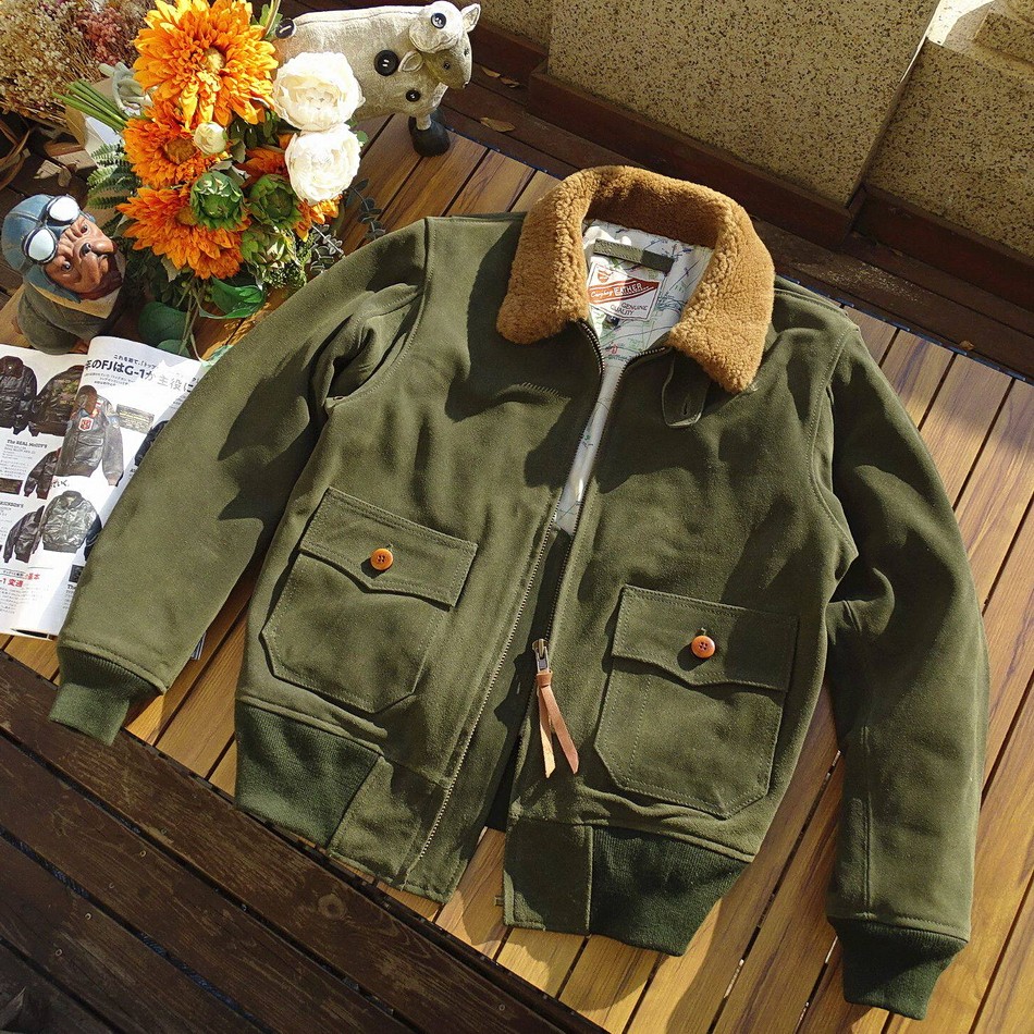 70sl2bフライトジャケット オリーブグリーン Mens Retro Olive Green Cowhide Suede Flight Jacket G-1 Style