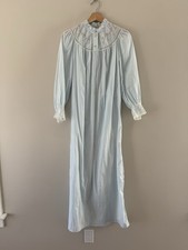 Vintage Blue Embroidered Nightgown Small Barbizon Lace Cotton Long Sleeve Dainty