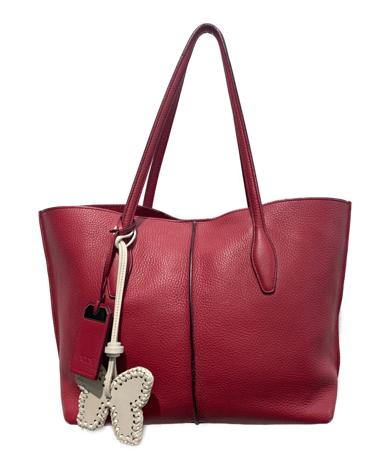 TODS Borsa donna rosa rossa in pelle con ciondolo farfalla media doppio manico