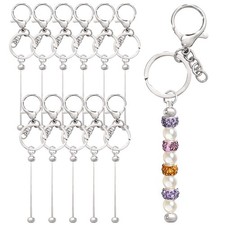 Rthjsfj 12Pcs Beadable Metal Keychain Bars for Beads DIY Craft Kit Silver