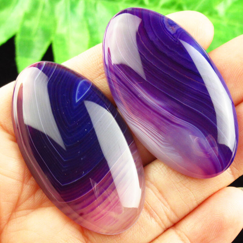 2Pcs Purple Onyx Agate Oval Cabochon 50x27x6mm Gemstone Q07517