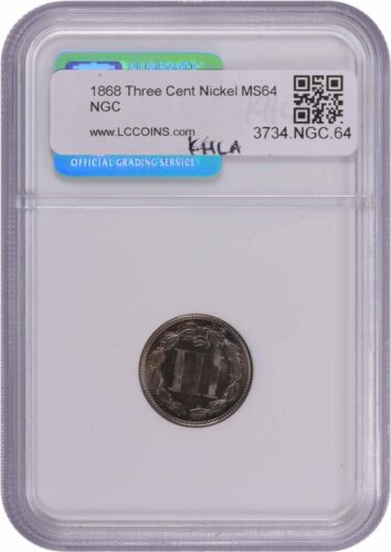 1868 Three Cent Nickel MS64 NGC - Picture 2 of 2