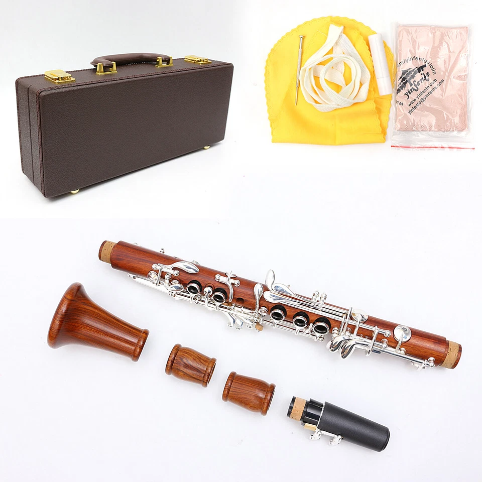 Clarinete profesional Yinfente cuerpo de palo de rosa enchapado en plata llave Eb Foto 3 de 4