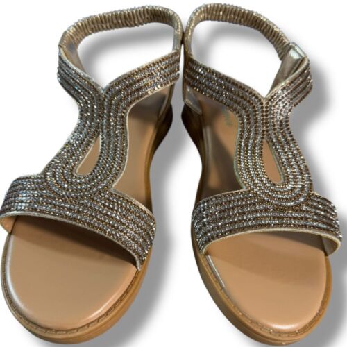 Jiaomei Rhinestone Sandals Gold Silver Sparkly Slingback US 7 NIB BEAUTIFUL!