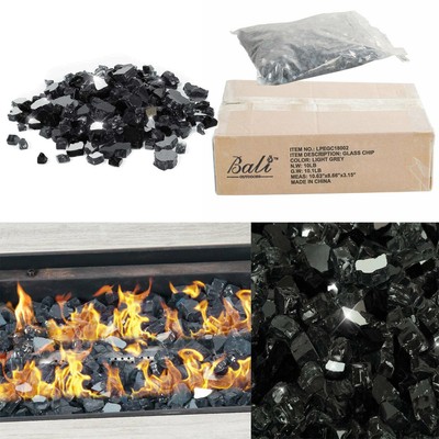 10lbs Bali Premium Black Reflective Tempered Fire Glass For