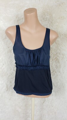 Tory Burch Bergdorf Goodman Women's Size XS Crop Top Tank Navy Pleated Bust H