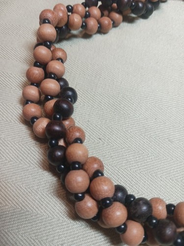 Red Brown Earth Tones Small Wood Bead Twist Necklace - 18" long 3 Strands - Picture 3 of 9