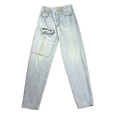 80s Steyer High Waist Light Wash 0Denim Novelty Shirt Pocket Quirky Jeans 10