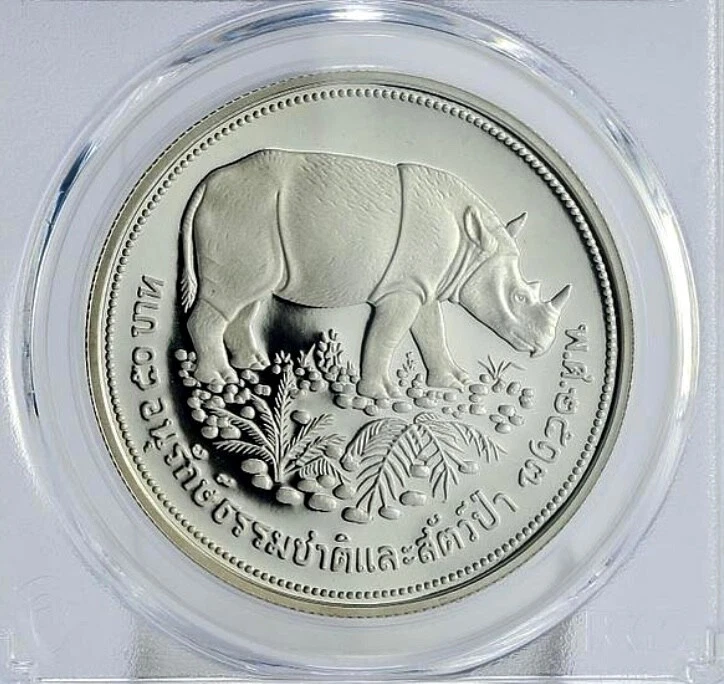 Thailand 50 baht Wildlife Conservation Rhinoceros silver coin 1974 - Image 2 of 2