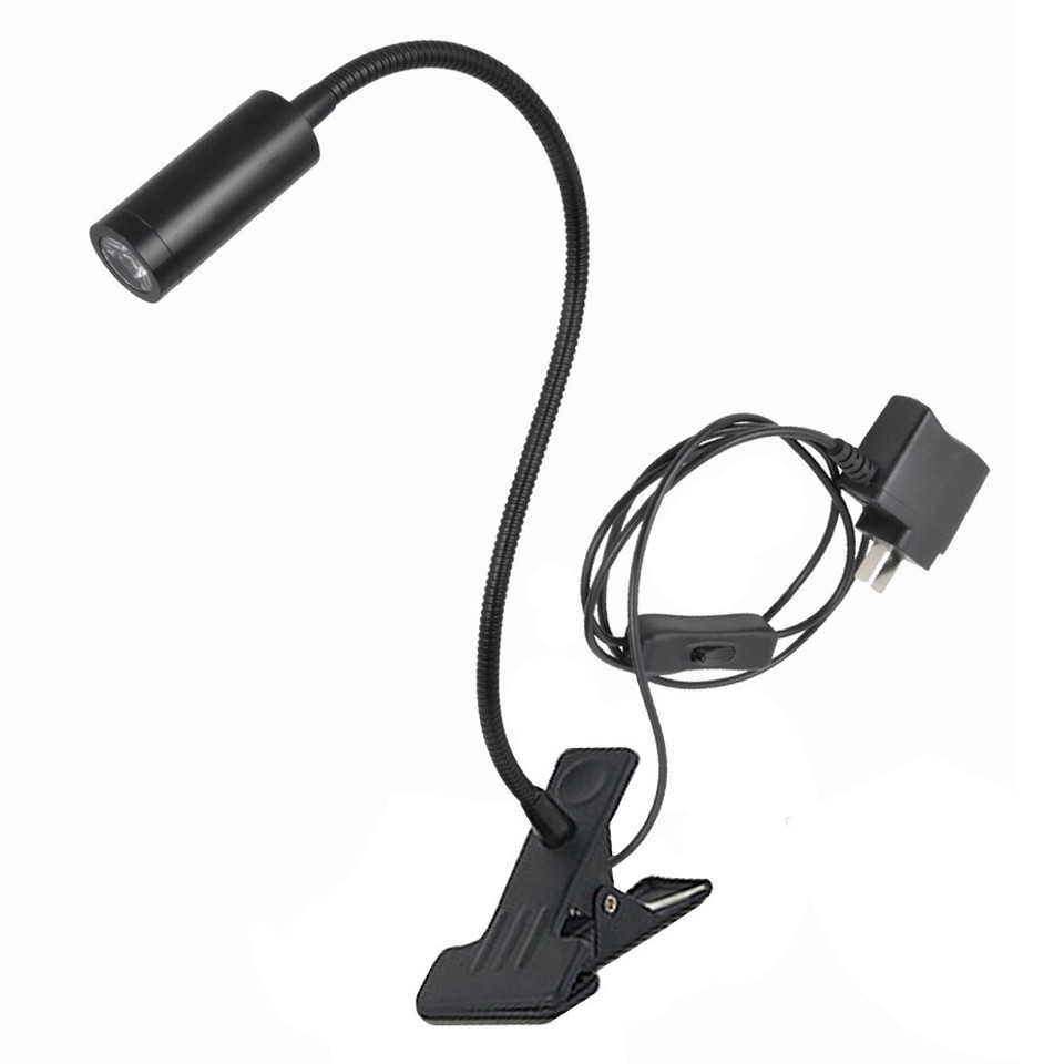 Gooseneck 3W LED Clamp Clip Lamp Table Reading Light ON/OFF Button Plug ...