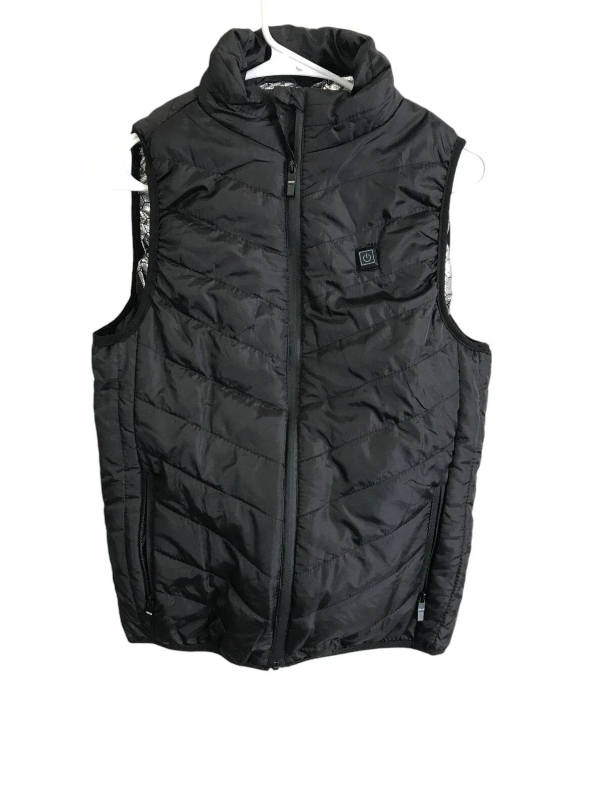 USB Heated Puff Vest Black Unisex Medium Full Zip Stand Collar Hiking Outdoor