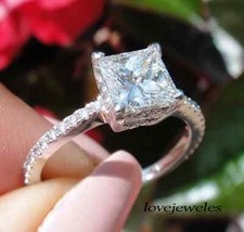2CT Princess Lab-Created Diamond 14K White Gold Finish Engagement Wedding Ring