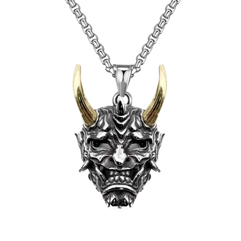 DEMON NECKLACE Evil Horned Devil Japanese Hannya Oni Noh Pendant