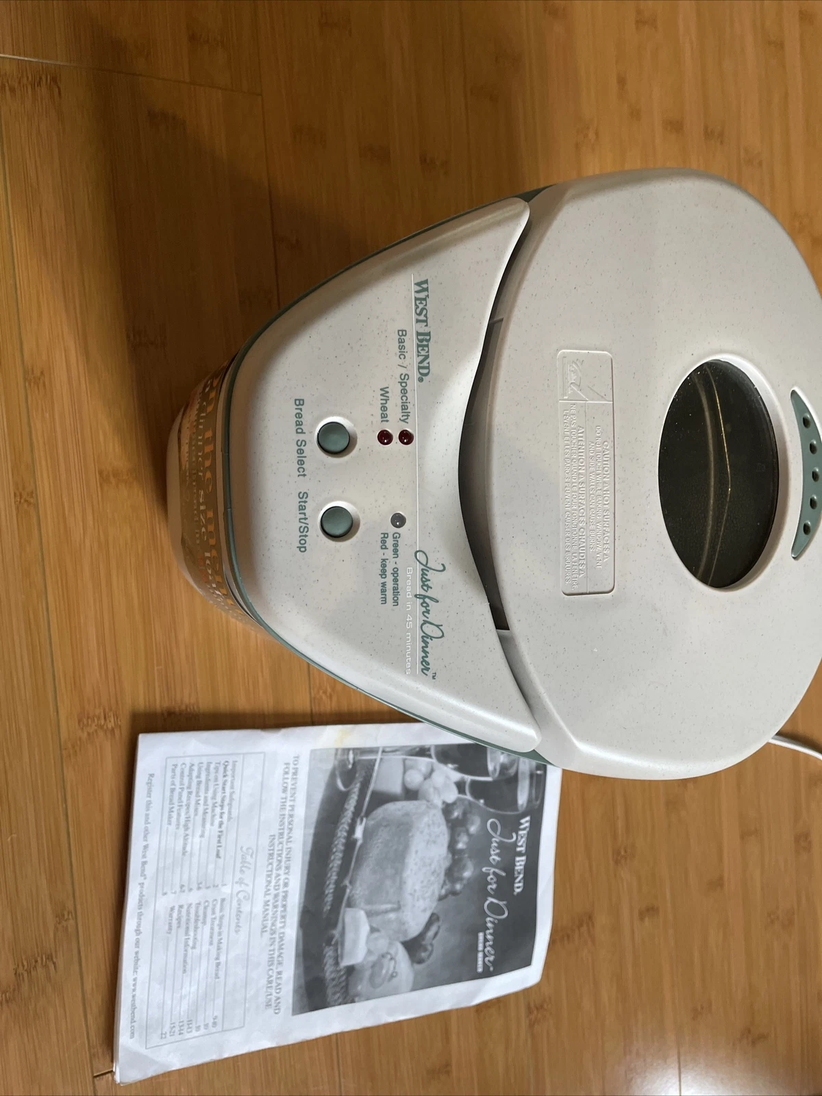 West Bend Just for Dinner Bread Maker Machine 41077 3/4lb Loaf in 45 Minutes