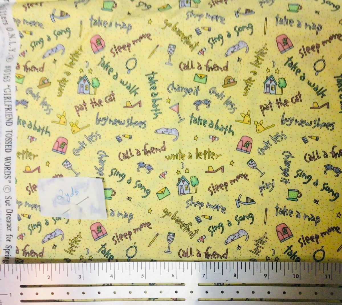 Daisy Kingdom Quilters Only Girlfriend Tossed Words on Yellow