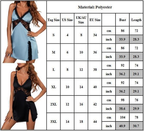 Women Sexy Lace Nightdress Negligee Chemise Satin Slip Silk Nightie Nightgown** - Picture 3 of 14