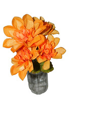 Orange Dahlia Flowers 13" Faux Floral Spray By Floral Garden