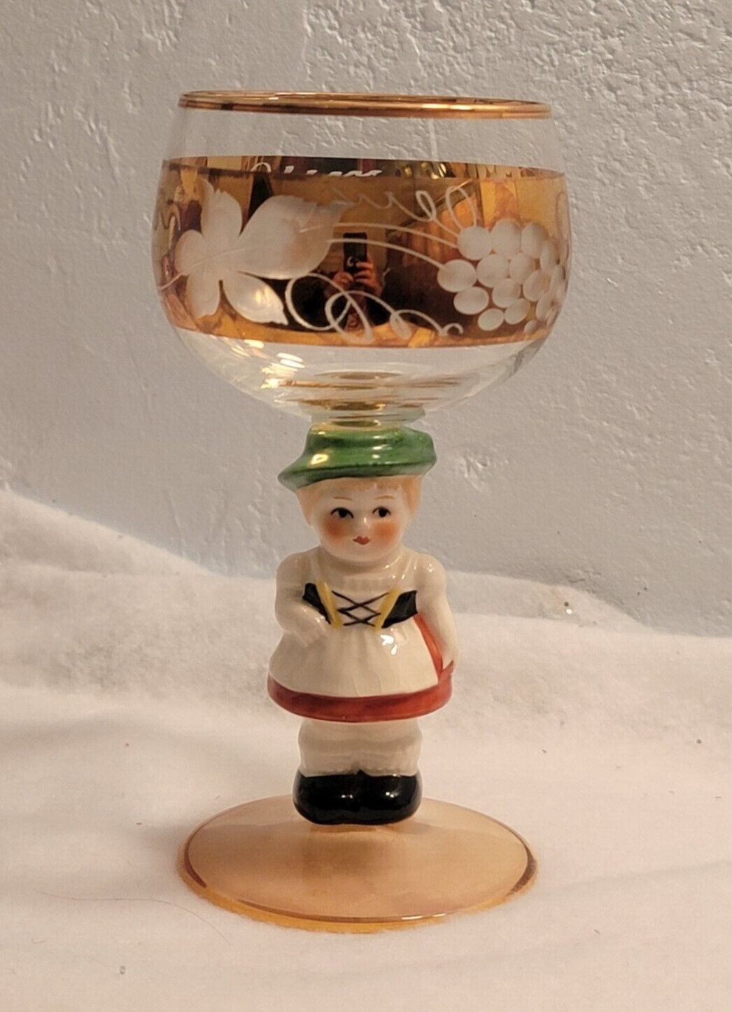 Goebel Hummel Figurine Wine Glass German Girl Gold Trim West Germany Barware 