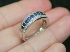 Round Cut Lab Created Blue Sapphire Wedding Women Ring 14K White Gold Plated 3CT