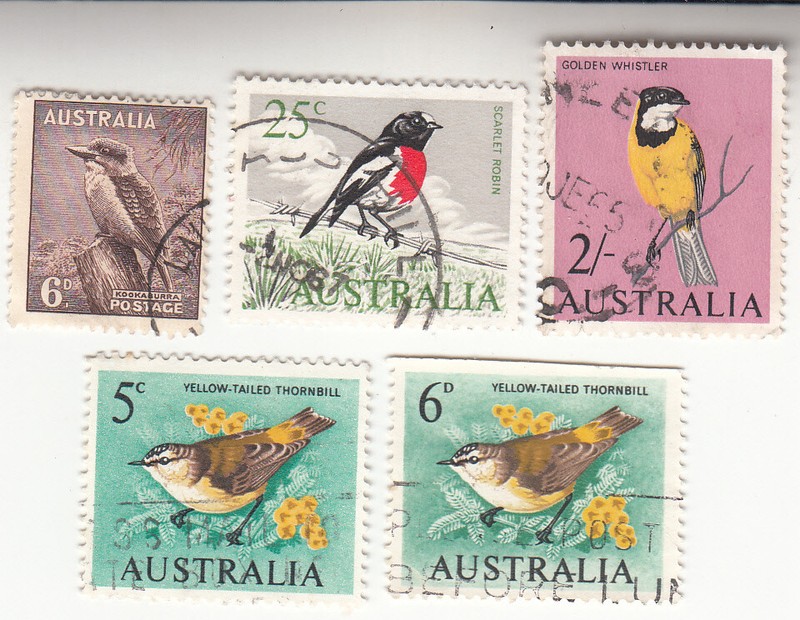 AUSTRALIA 1932-1964. BIRDS. Kookaburra, Robin, Whistler, Thornbill. Used